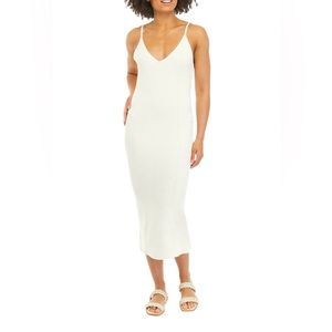 True Craft Ribbed Column Sweater Dress | V-Neck | Cream | XL